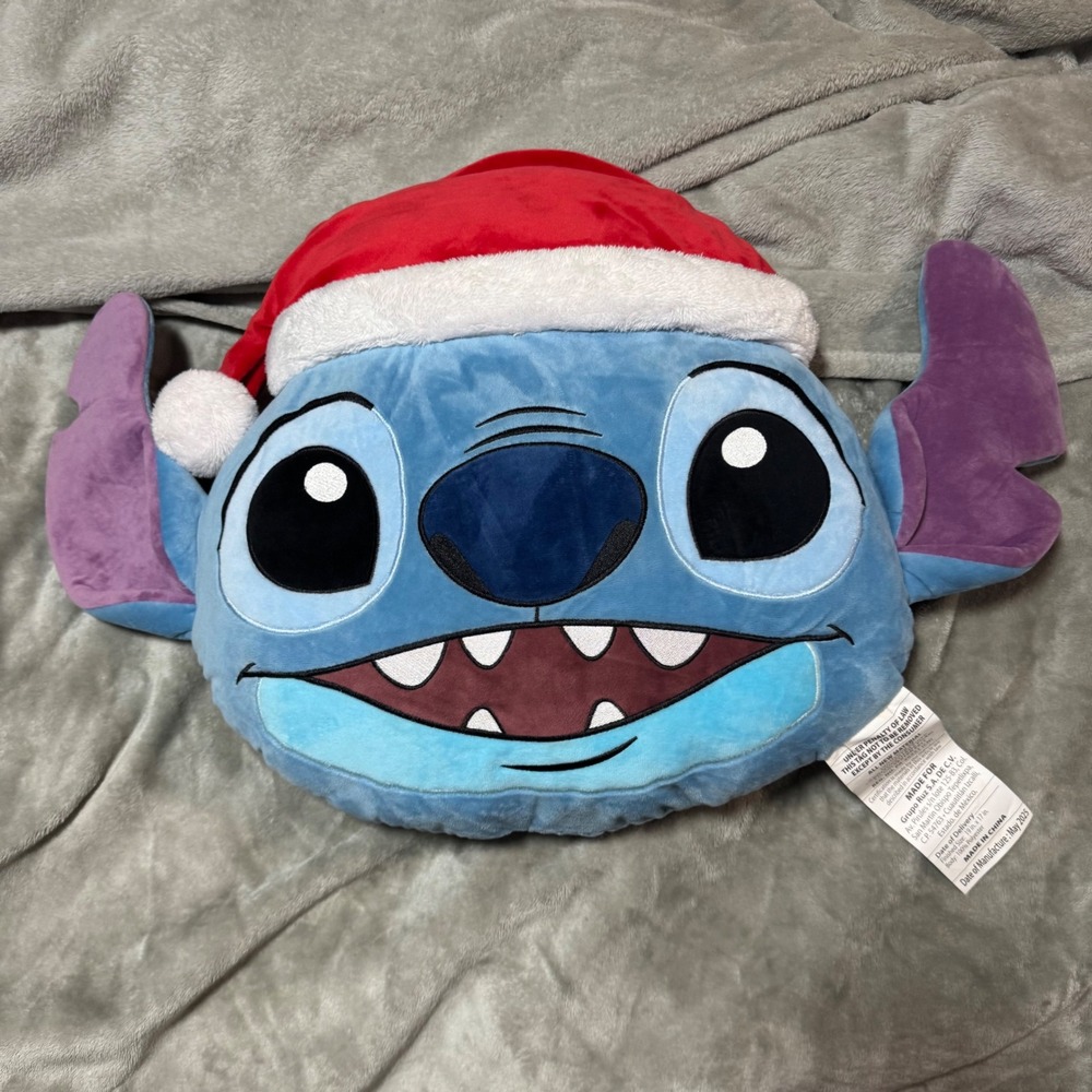 Disney Lilo & Stitch Christmas Santa Hat Plush Pillow Grupo Ruz 19x17 Blue